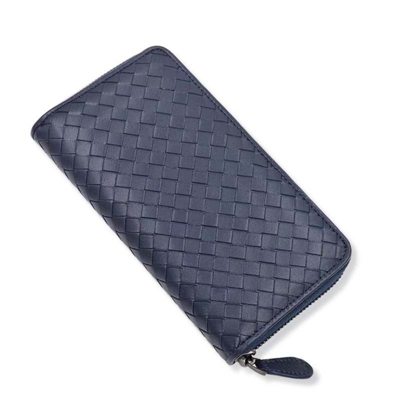 Leather Long Purse Sheepskin Hand Woven Large Capacity Zipper Purse Classic Card Bag For Men And Women