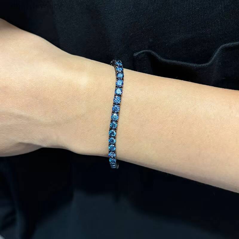 Dainty Womens Wholesale Mens Silver Cuban Couple Blue Tennis Moissanite Bracelet for Events