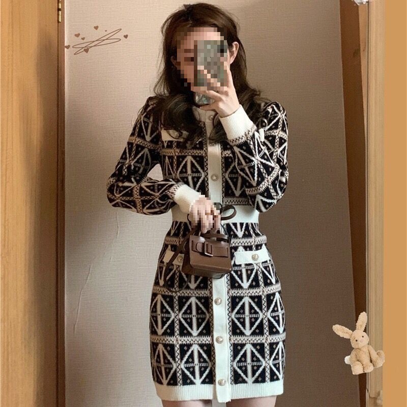 Luxury Brand Designer Clothes Knitted Dress For Women, Autumn And Winter, French Style, Slim Fit, Light Luxury, Elegant Socialite, Little Style, Long Sleeve Kni