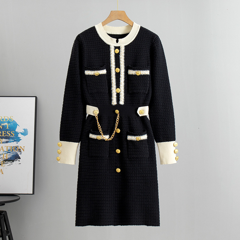 Luxury Brand Designer Clothes Spring And Autumn New Korean Style Knitted Dress For Women, Loose Slimming Mid-Length Little Inner Sweater Base Dress