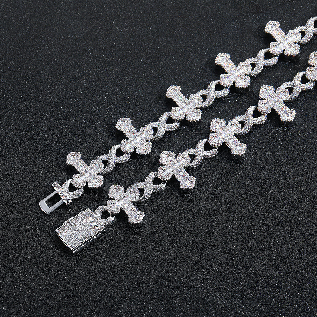 Wholesale Price S925 Sterling Silver Hip Hop Iced Out Men Jewelry Cross Link Bracelets Moissanite Cuban Bracelet Ddmylucky