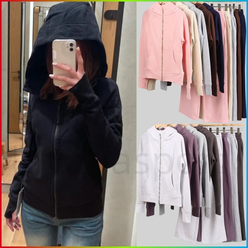 Full Zip gold Zip Hoodie Sweatshirt Lulussty Lemonive Women Yoga Sweatshirt Pants Sportswear Thermal Sweatshirt Outdoor Sports Warm Thick Men Set