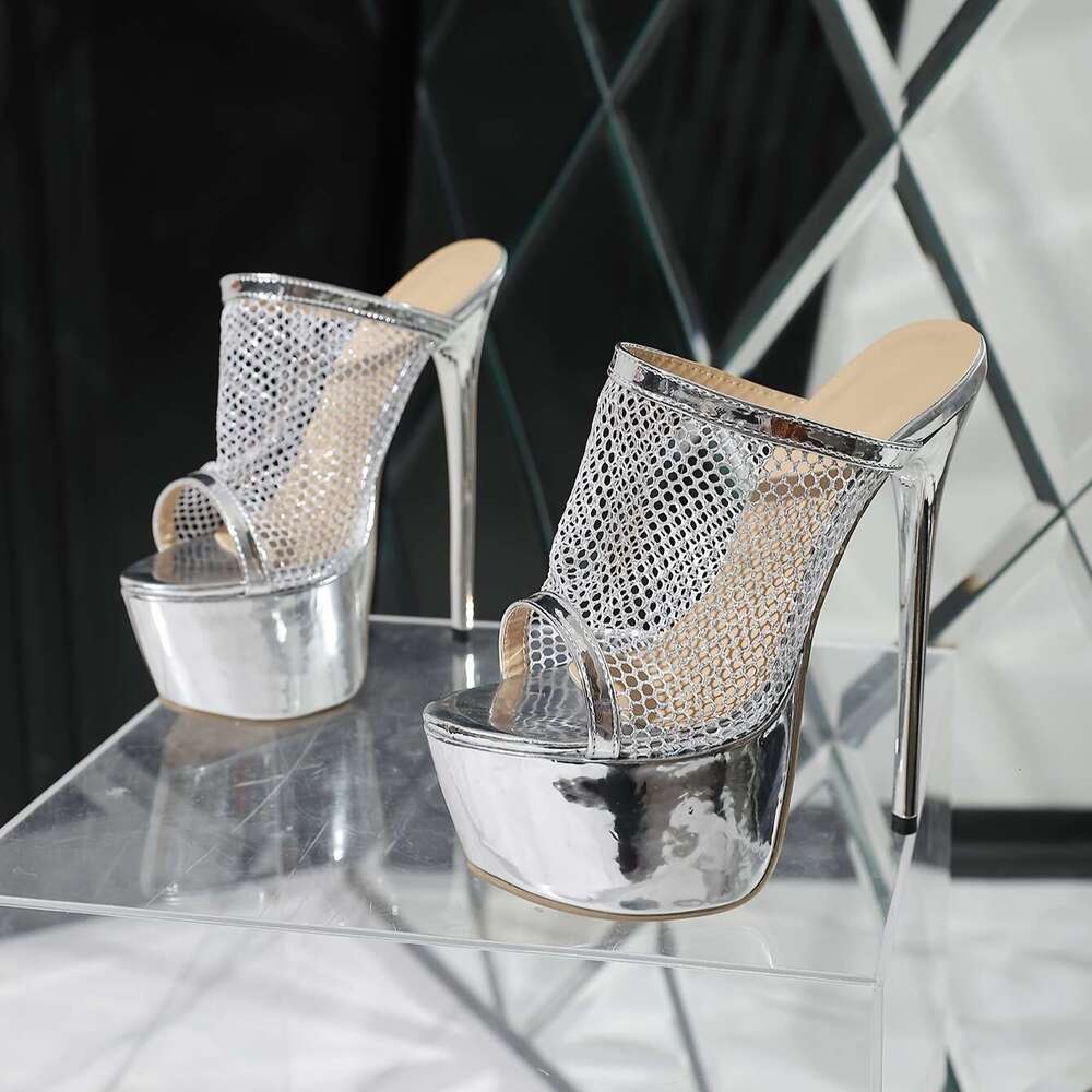 European Early Spring Lace Mesh Sexy Sandals With Inch High Heel And Fish Mouth Design