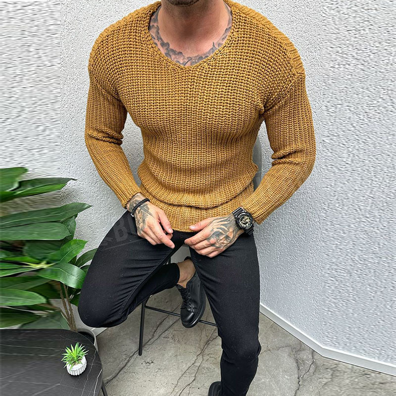 Solid Casual Knitted Mens Sweater Shirt Autumn O Neck Long Sleeve Knit Pullover Blouse Male Slim Bottom Knitwear 240816