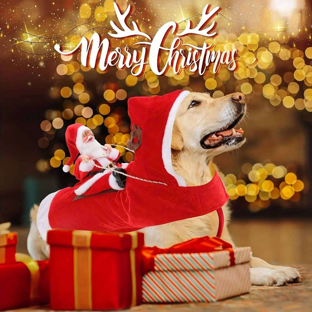 Famous brand Santa Claus Riding Dog Costume Christmas Pet Clothes Cosplay Party Dressing Up Cats Outfit for Small Medium Large Dogs pupakaIK