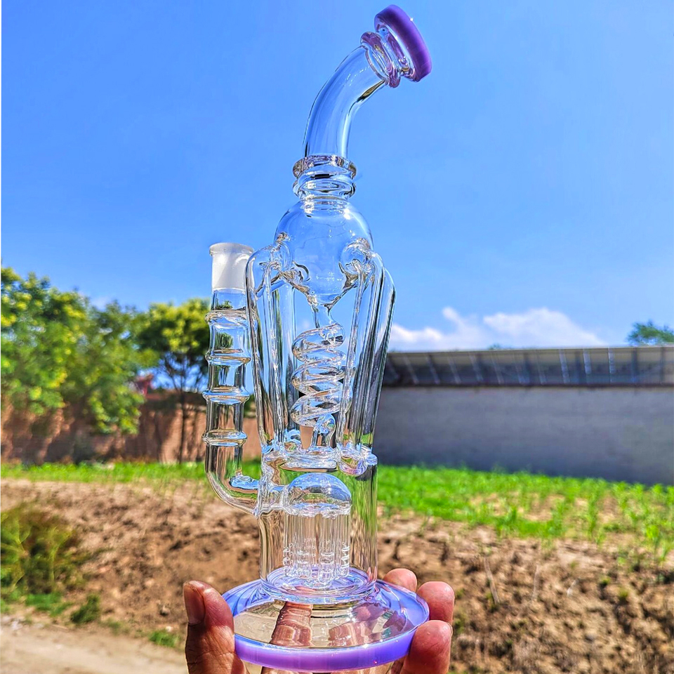 12.5inchs Freezable Bong Hookahs Recycler Glass bongs Water Pipes Bubbler Thick Glass Water Bongs With 14mm Bowl