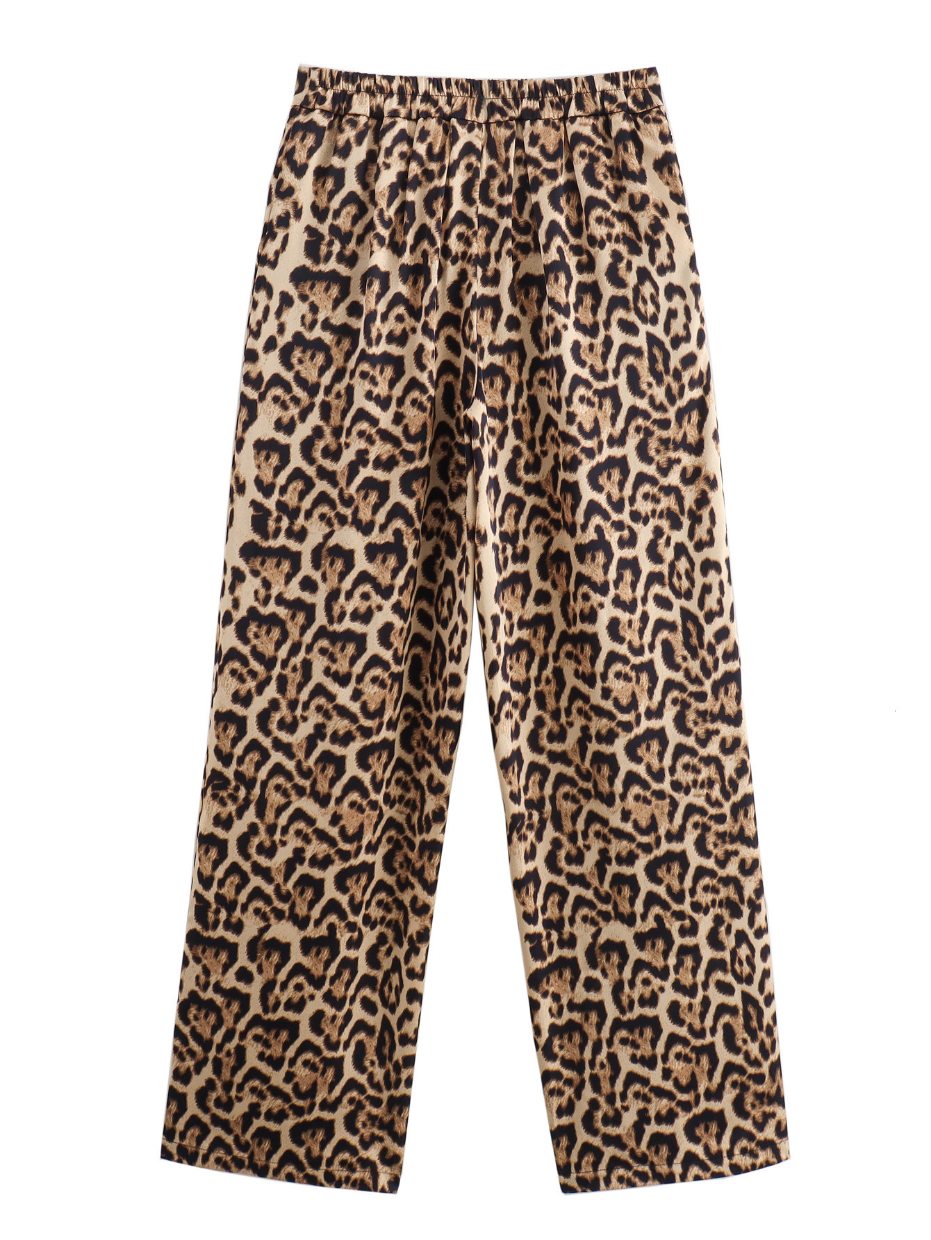 Custom Fashionable Leopard Print Color-Block Loose Straight Trendy Long Casual Pants