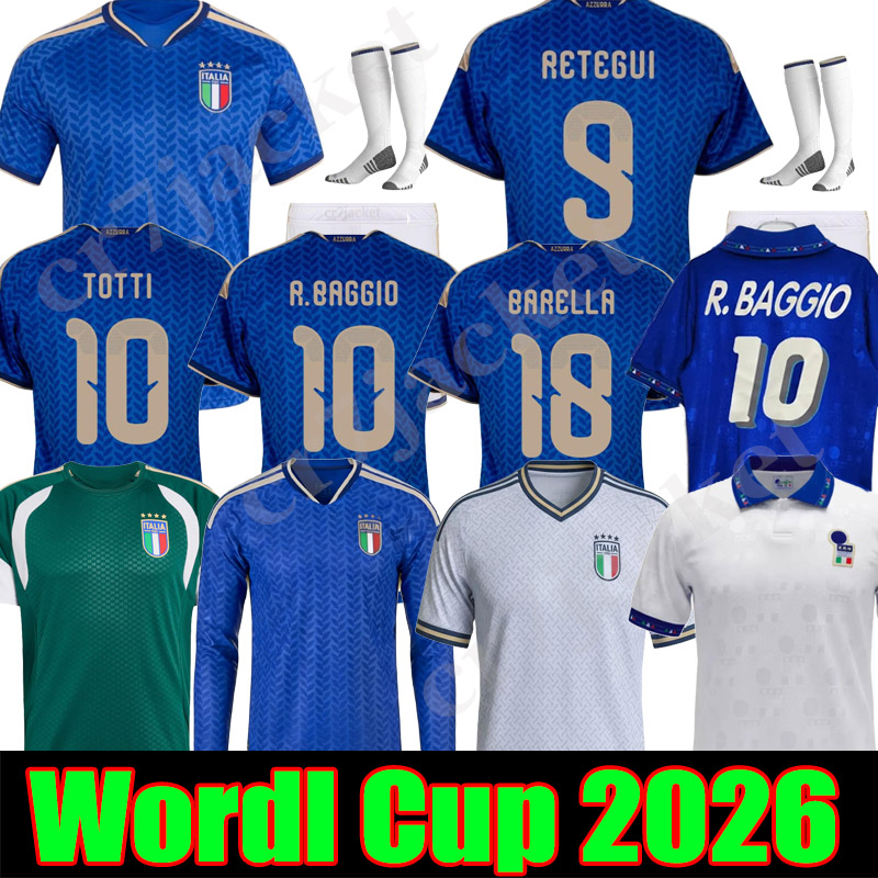Italy jersey World Cup 2026 Soccer Jerseys Italian National Team Italys Retro DEL PIERO BAGGIO Italia RETEGUI Vintage football tops Shirt BARELLA MALDINI kids kit