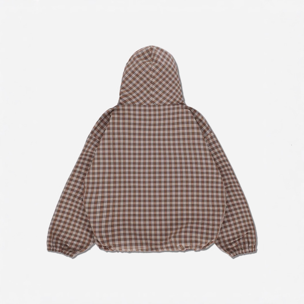 Luxury Brand Designer Clothes Foreign Trade Wholesale New Japanese Retro Half-Open Collar Pullover Jacket For Men And Women Youth Plaid Double Hooded 