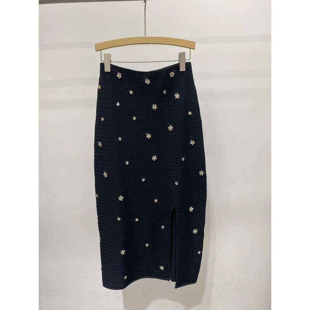 2026 Spring Summer Floral Pendant Black S Home Off-Shoulder Knitted Camisole Mid-Length Skirt Set for Women