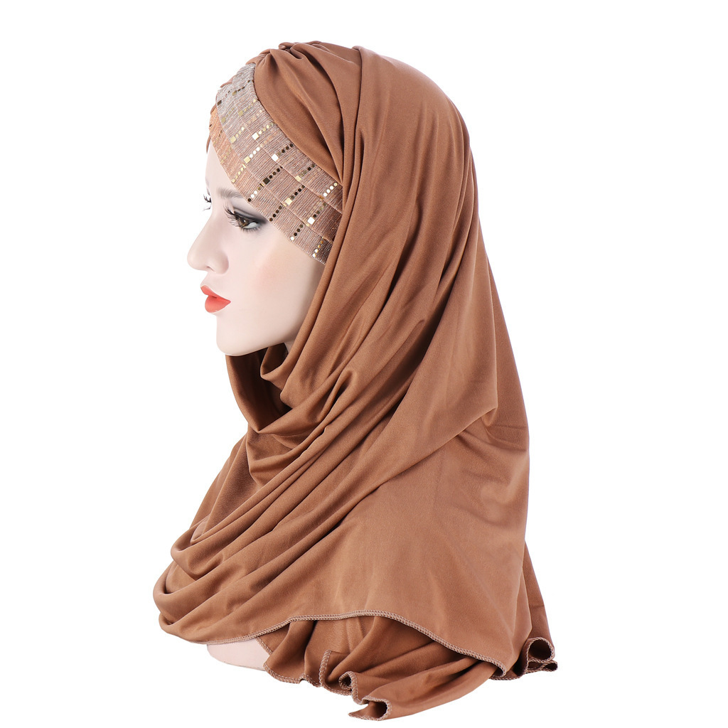 Milk silk forehead sequins and milk silk scarf cap