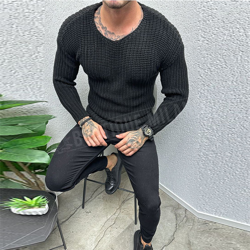 Solid Casual Knitted Mens Sweater Shirt Autumn O Neck Long Sleeve Knit Pullover Blouse Male Slim Bottom Knitwear 240816