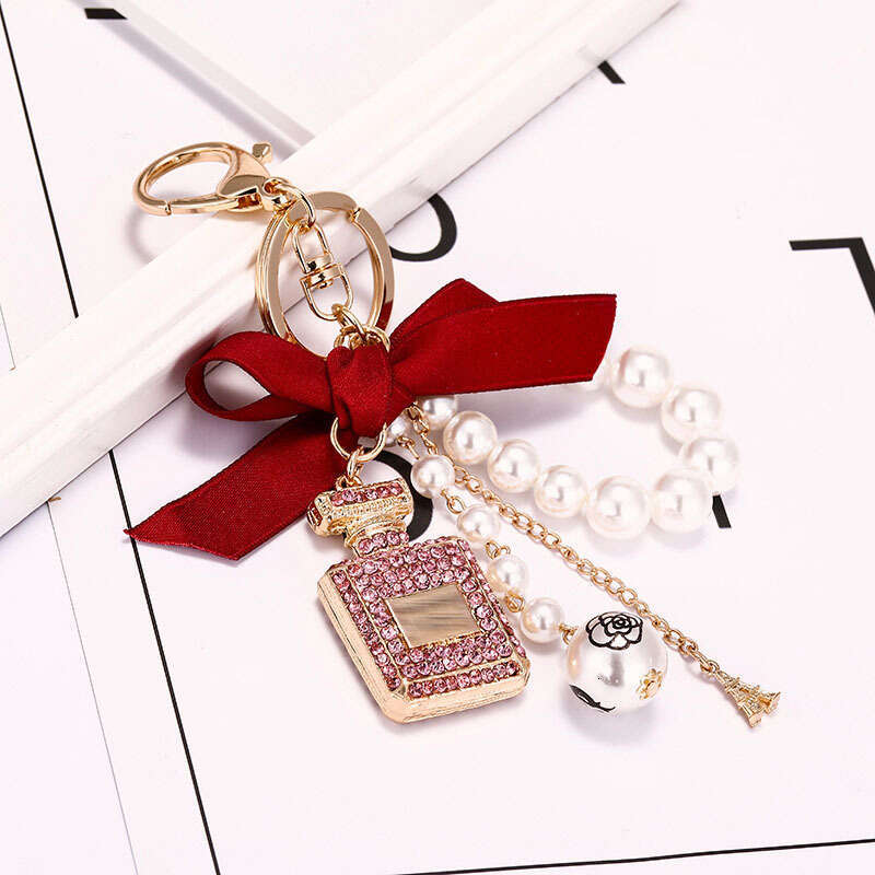 Keychain Chain with Pendant Bag Pendant Alloy Perfume Bottle Pearl Bowknot Camellia Hardware Accessories