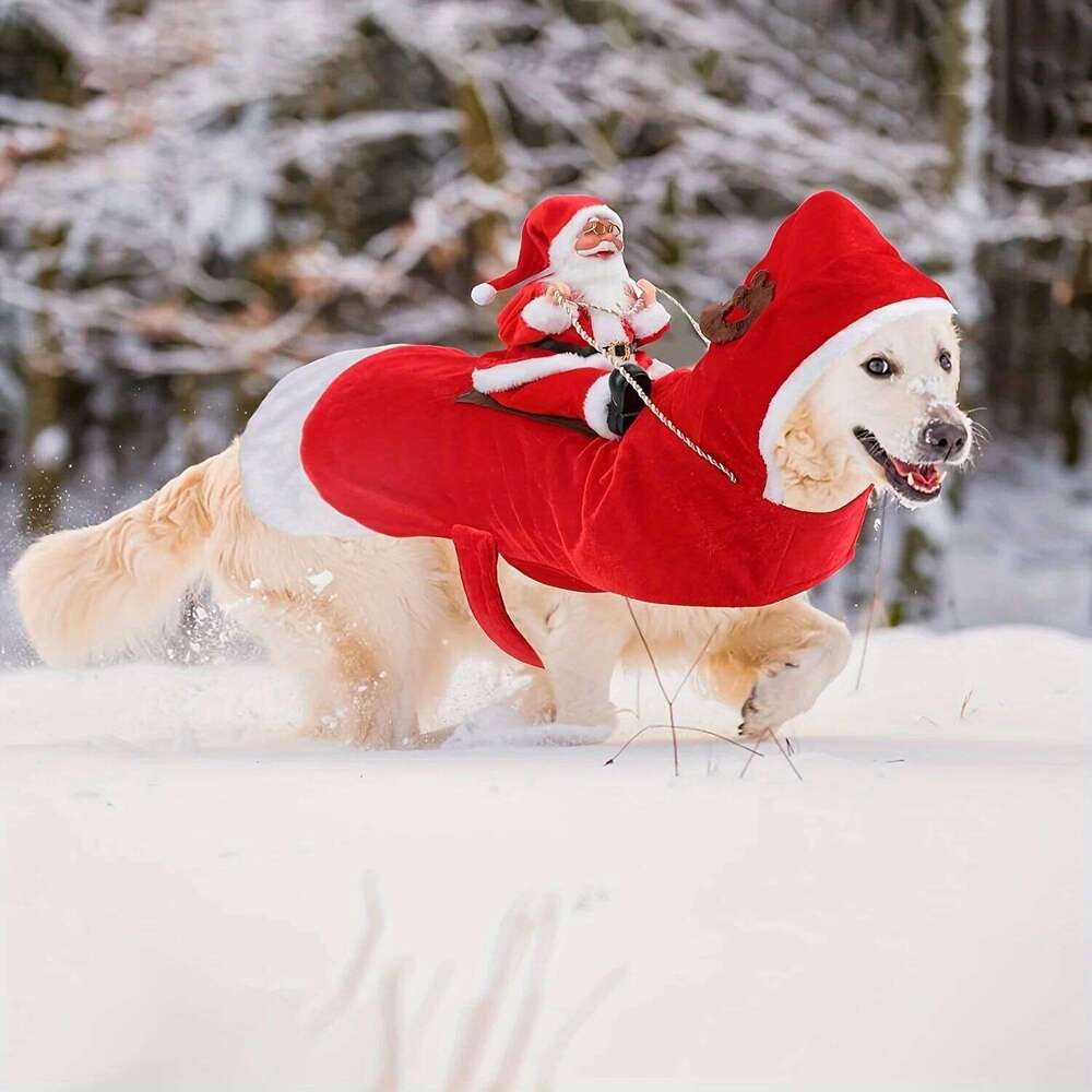 Famous brand Santa Claus Riding Dog Costume Christmas Pet Clothes Cosplay Party Dressing Up Cats Outfit for Small Medium Large Dogs pupakaIK