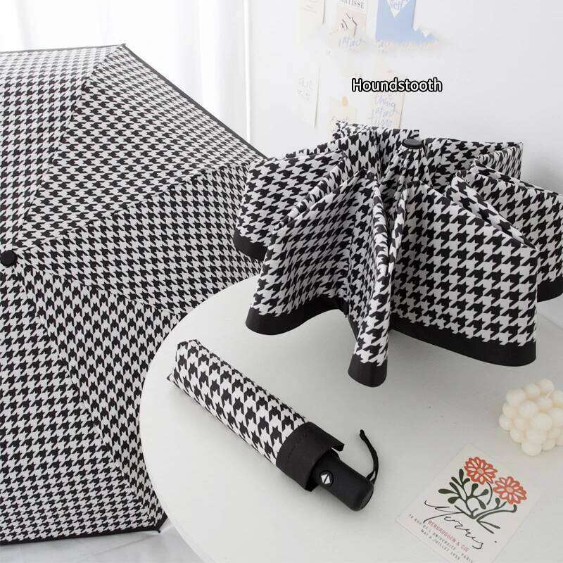 Home Decor Umbrella Windproof Rainproof Portable Folding Umbrella Fashionable British Style Houndstooth Pattern for Home Use Living Room Decoration St