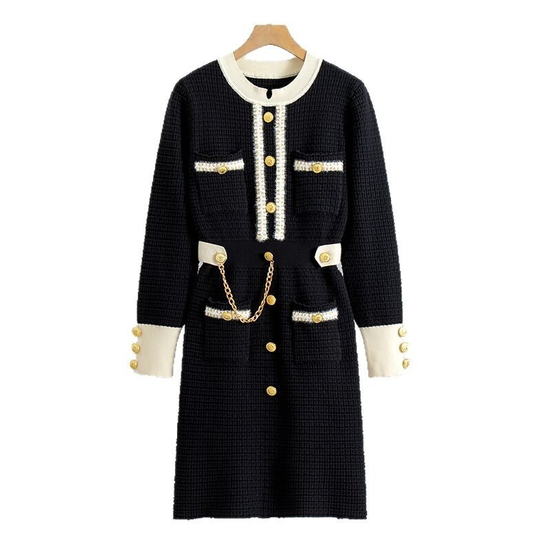 Luxury Brand Designer Clothes Spring And Autumn New Korean Style Knitted Dress For Women, Loose Slimming Mid-Length Little Inner Sweater Base Dress