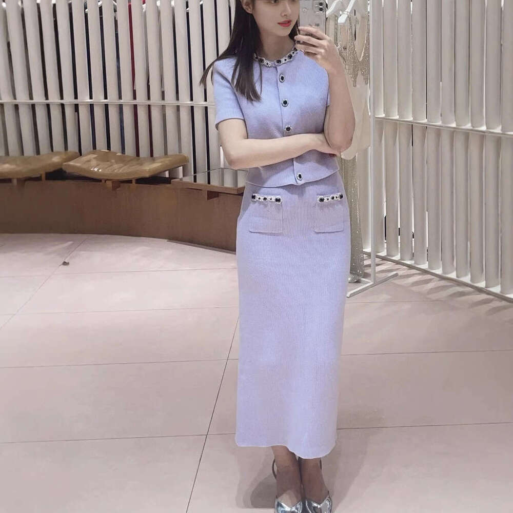 2026 spring new niche style diamond shell short sleeved knitted cardigan top dress