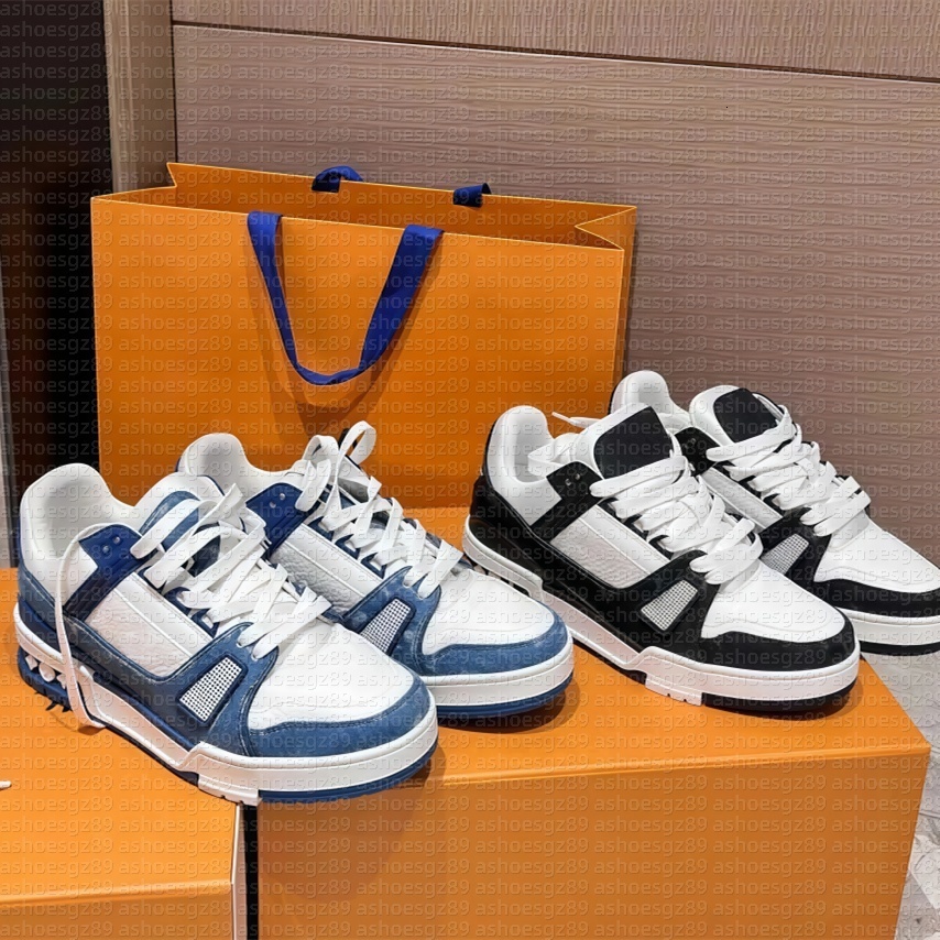 Designer Lvlys Shoes Embossed Trainer Sneaker White Black Sky Blue Green Denim Pink Red Luxurys Shoe Virgil Mens Casual Platform Sneakers Trainers Skate Shoes