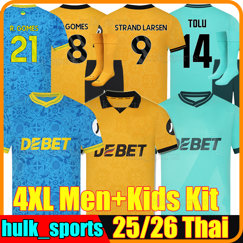 4XL 2025/26 WoLvErHaMpToNes WoLvEs soccer jerseys STRAND LARSEN TOLU R.GOMES HEE CHAN J.ARIAS MANE WOLFE KREJCI S.BUENO JOSE SA men kids Kits socks sets football shirts