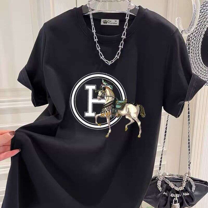 100% Cotton Short Sleeve T-Shirt For Women 2024 Summer New Round Neck Loose Plus Size Korean Style Regular Shoulder Top Tee
