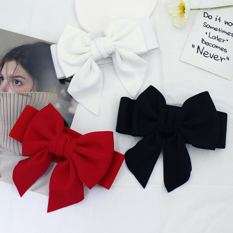 Luxury Brand Designer Belt Women's Dress Decorative Cotton Fabric Wide Waistband Three-Dimensional Big Bow Sweet Elastic Waist Cincher Three Size