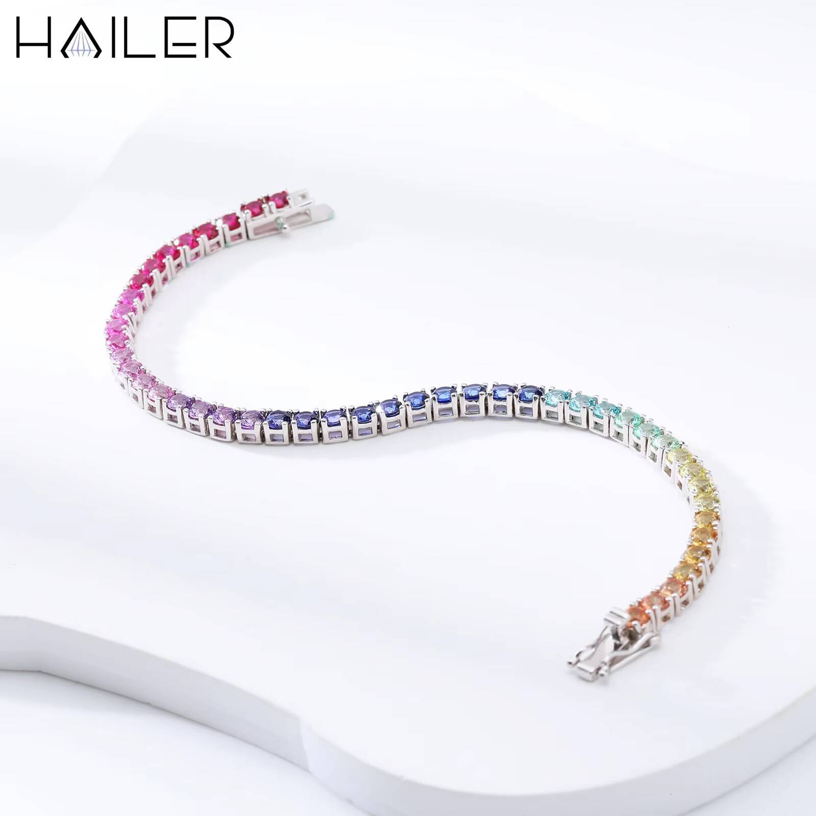18K White Gold Bracelet Round Cut 3 MM Lab Sapphire Bracelet Fashion Rainbow Tennis Bracelet Women