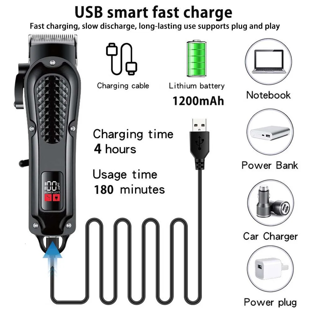 Professional Cordless Hair Clipper for Men Electric Barber Clipper Trimmer Rechargeable Mens Hair Cutting Tools 260116