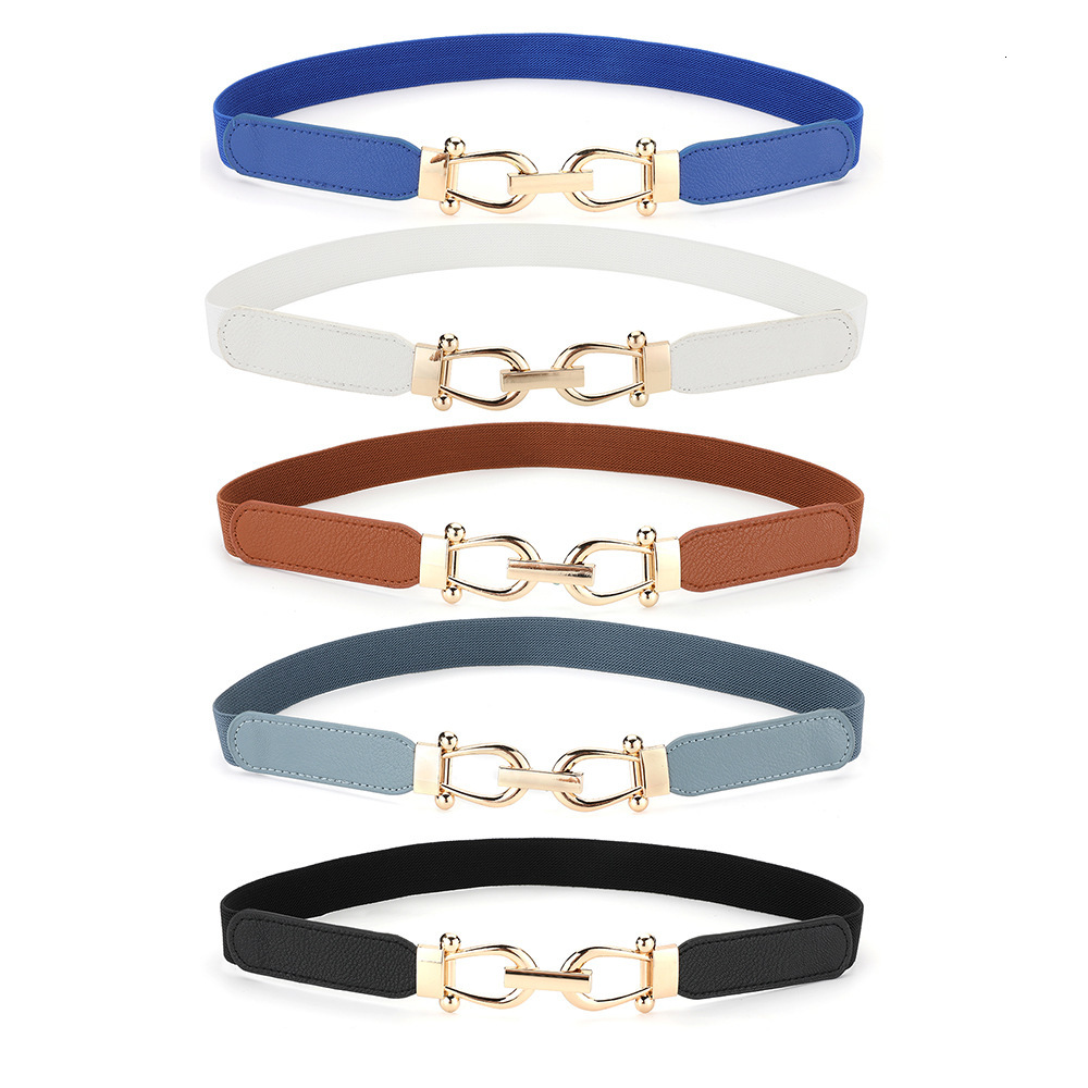 Luxury Brand Designer Belt Thin Style Gold Pair Buckle Women's Belt For Dresses And Shirts, Vintage Elastic Waist Cincher, Slim Waist Belt For Wo