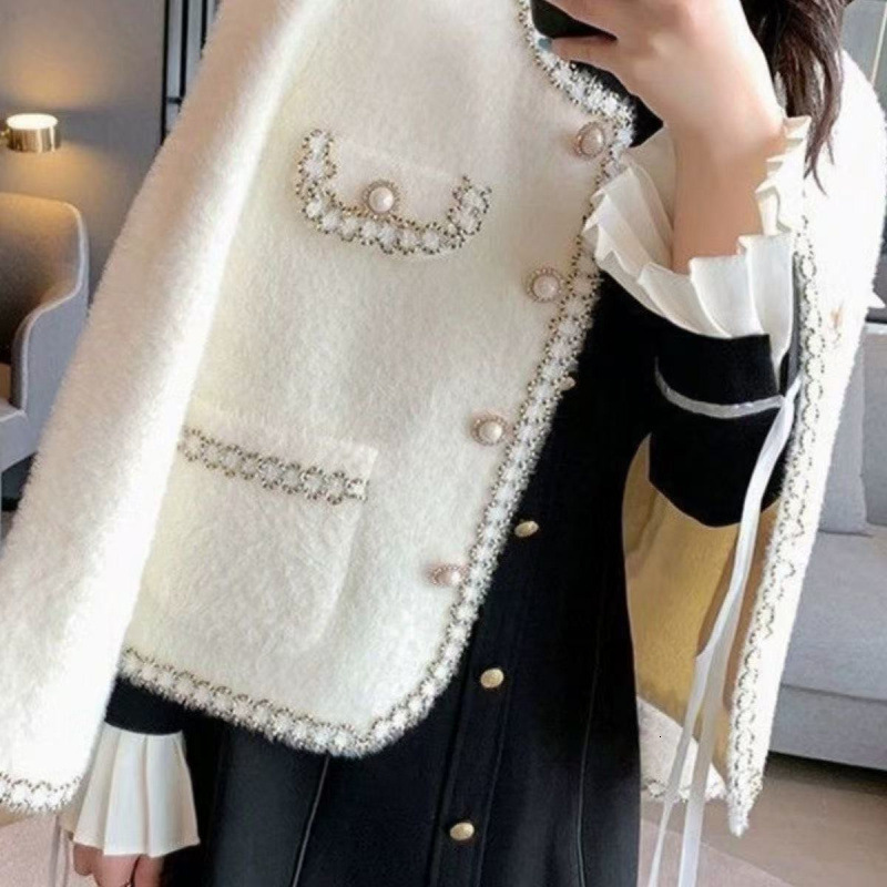Luxury Brand Designer Clothes Style Fashion Versatile Double-Sided Faux Mink Coat Korean Version Loose Coat Cardigan Sweater Spring Autumn Elegant Soc
