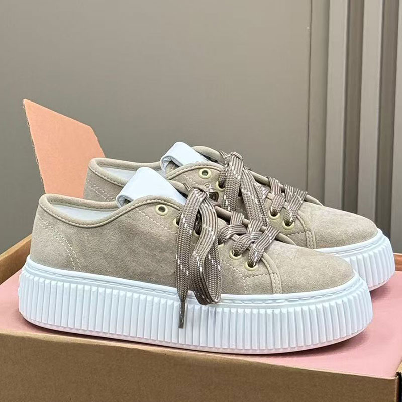 Fashion Brand Women Casual Shoes Designer Lady Suede Sneakers TPU Sole Retro Womens Canvas Shoes 26SS High Heels Ultra Soft Cake Sole Miss Board Shoes Top Quality