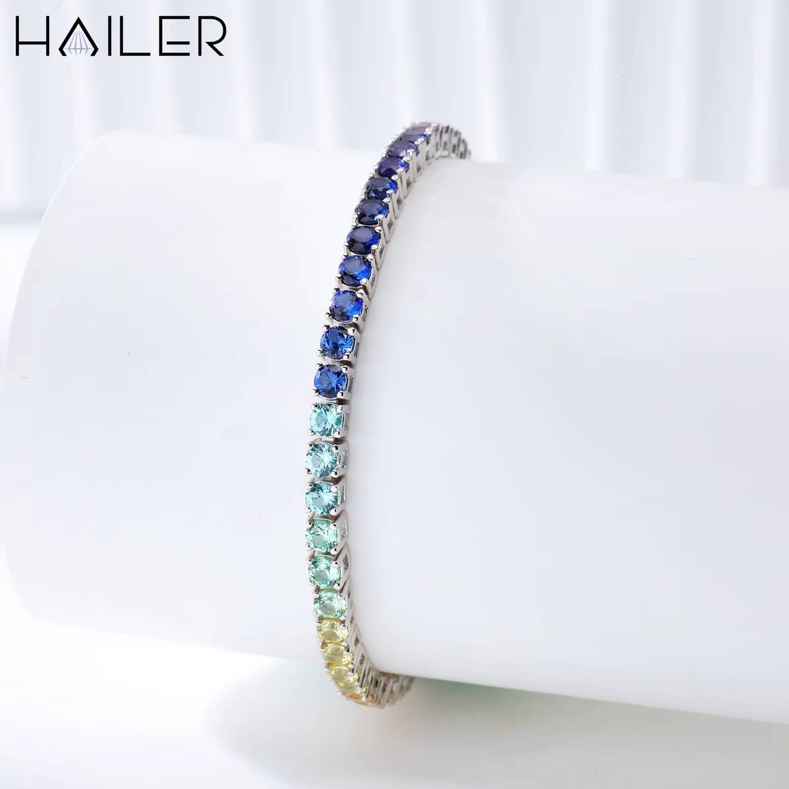 18K White Gold Bracelet Round Cut 3 MM Lab Sapphire Bracelet Fashion Rainbow Tennis Bracelet Women