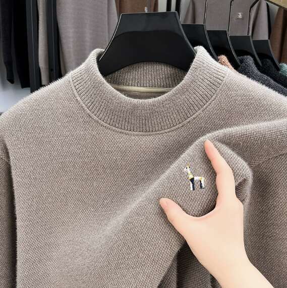 Winter thick men's sweater 2025 new style half high collar embroidered fashionable warm and high-end men's sweater H260119