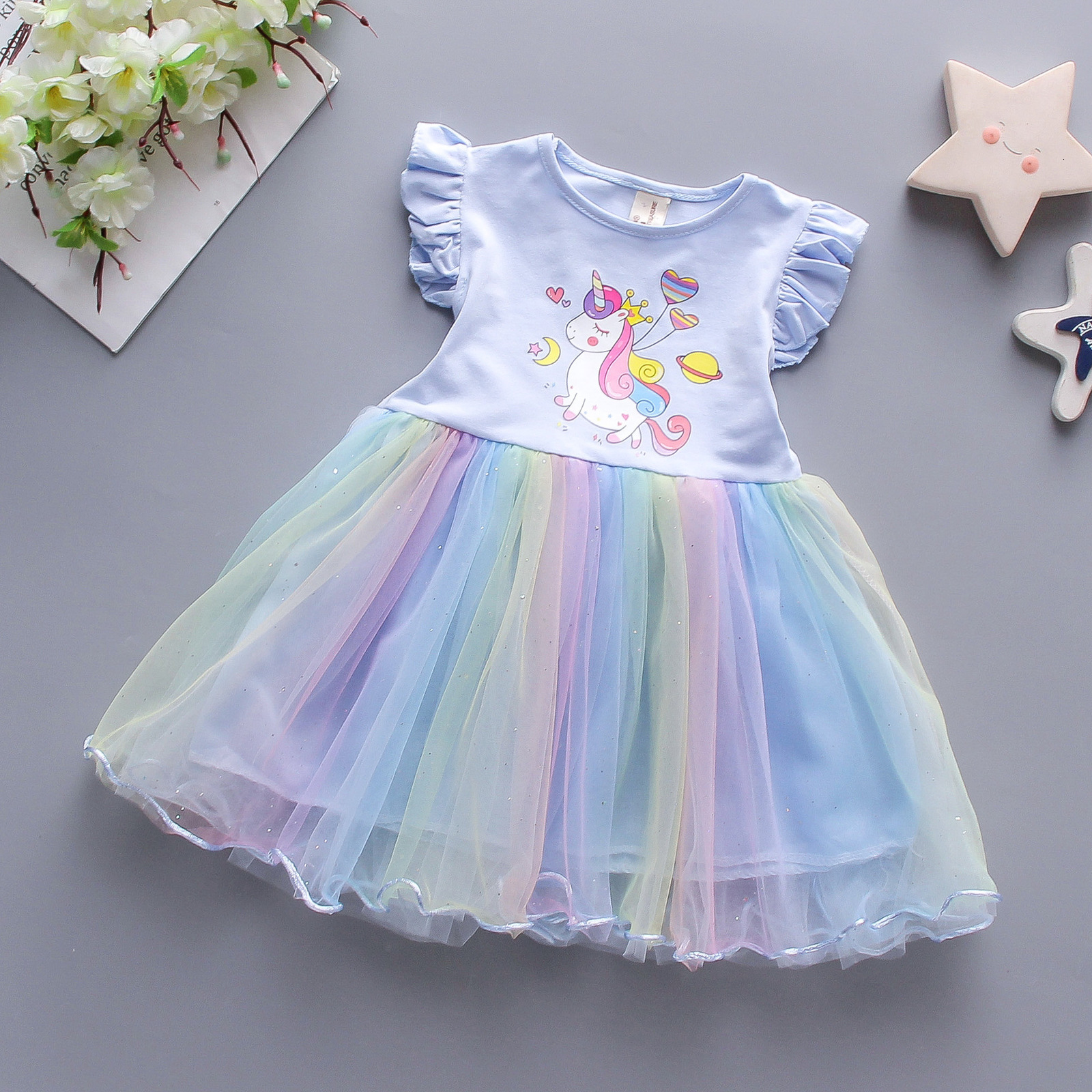 Girls Unicorn Dress Cotton Toddlers Princess Tutu Dress Children Licorne Party Vestidos Kids Summer Dresses for Girls 210303