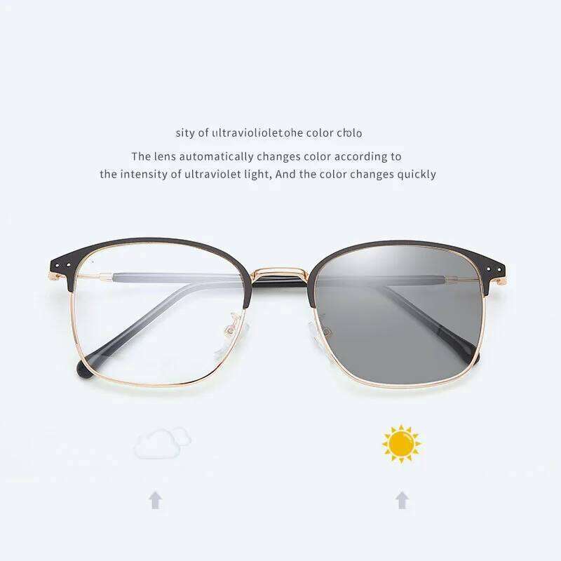 Photochromic Frameless Eyeglasses Fashion Anti Radiation Eye Sunglasses for Men Korean Glasses Rectangle Compute 26Y0119
