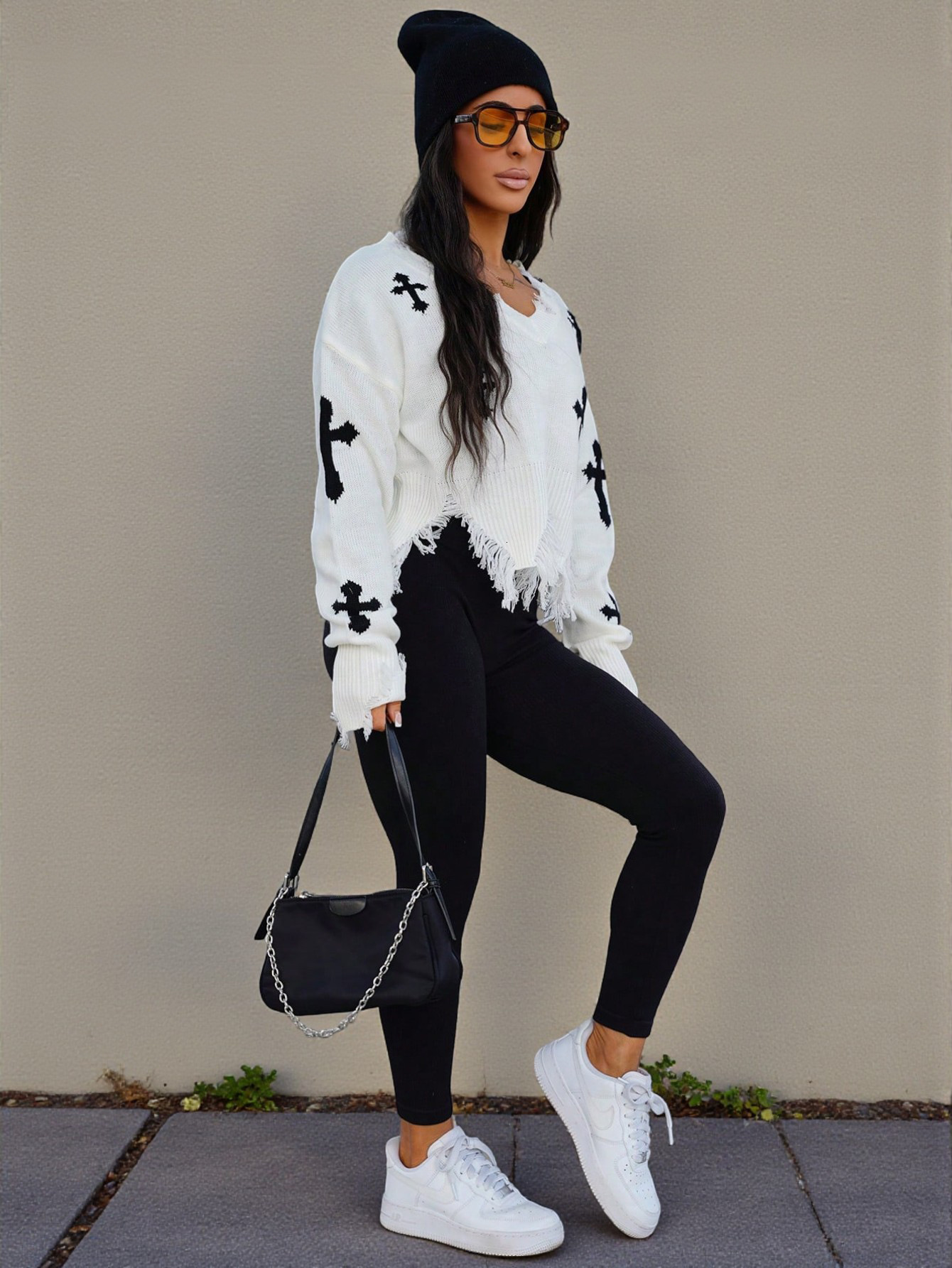 Luxury Brand Designer Clothes Foreign Trade Frayed Edge Cross Design Knitted Sweater Top Trendy Versatile Loose Pullover Sweater For Women Autumn Wint