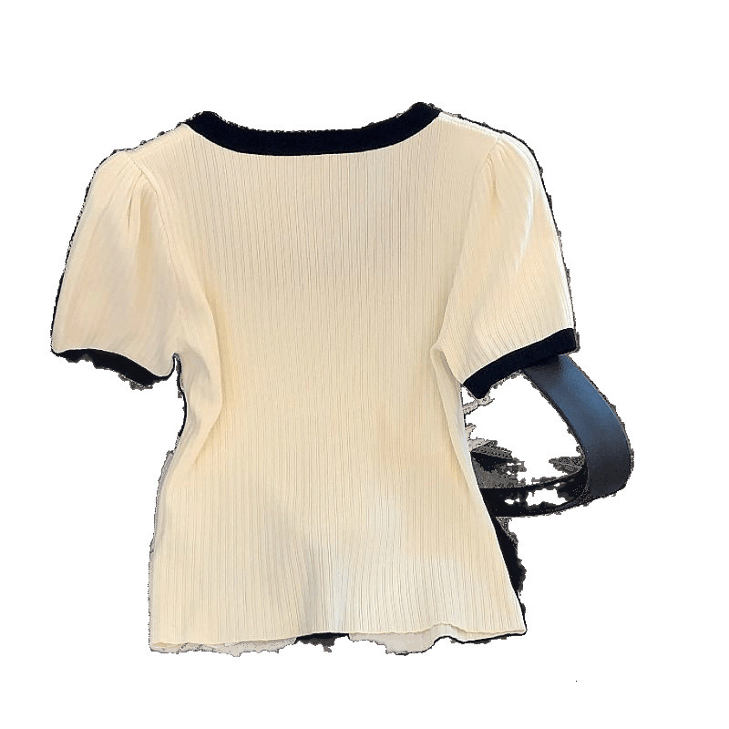 Luxury Brand Designer Clothes Little Style Apricot Square Neck Short Sleeve Short Ice Silk Knitted Top For Women 2025 Summer New Bowknot Shirt