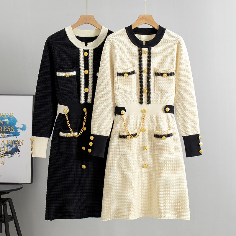 Luxury Brand Designer Clothes Spring And Autumn New Korean Style Knitted Dress For Women, Loose Slimming Mid-Length Little Inner Sweater Base Dress