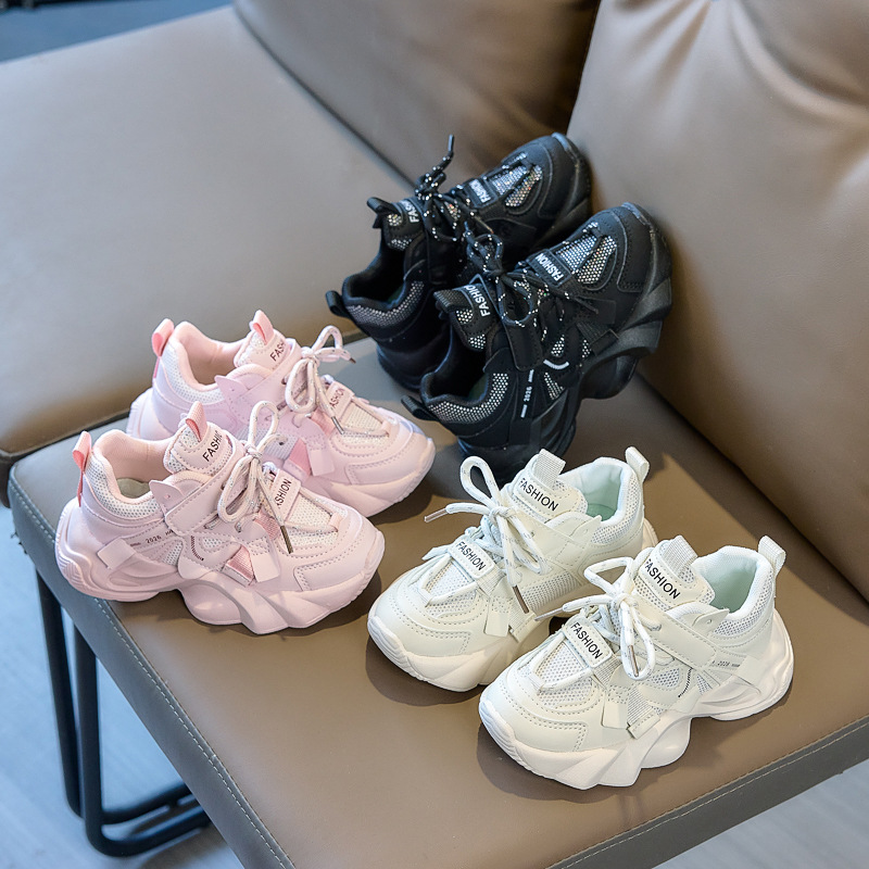 Children Chunky Platform Sneaker Stripe Designer Thick Sole Boy Shoes Fashion Plaid Girl Breathable Vulcanized Shoes Kids