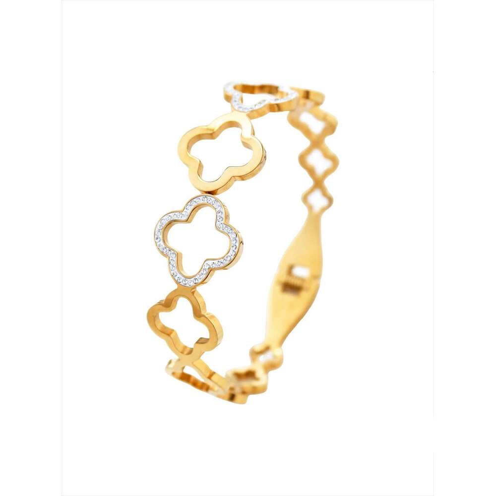 Jewellery Bracelet Stainless Steel Gold Plated Korean Light Luxury with Horseshoe Buckle Four Leaf Clover Flower for Party Daily Wear Gift High Qualit - view 7