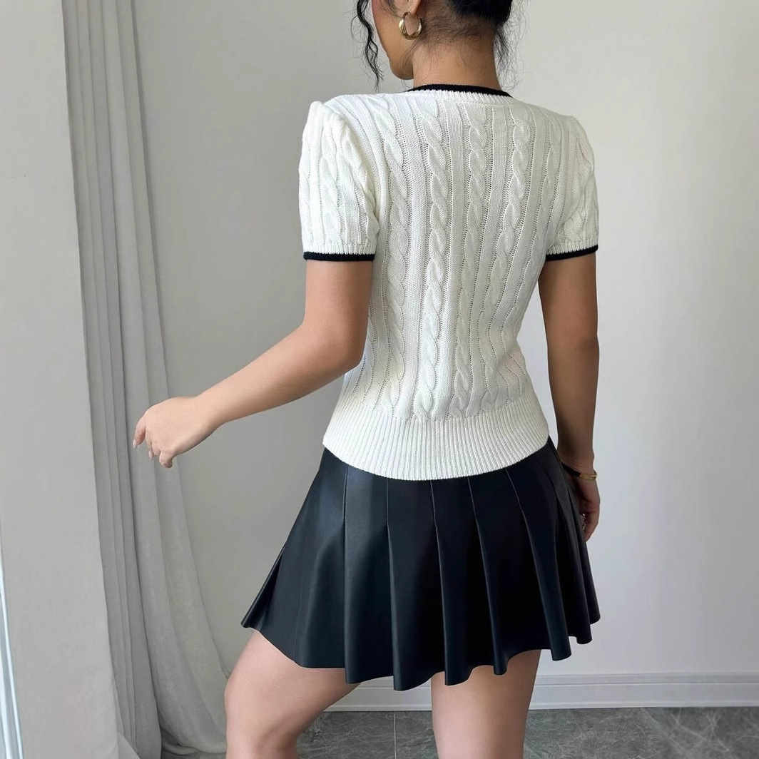 Luxury Brand Designer Clothes 25 Spring Summer New Twist Rope Letter Jacquard Round Neck Short Sleeve Knitted Top For Women Knitted Top
