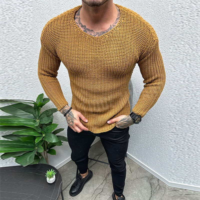 Solid Casual Knitted Mens Sweater Shirt Autumn O Neck Long Sleeve Knit Pullover Blouse Male Slim Bottom Knitwear 240816