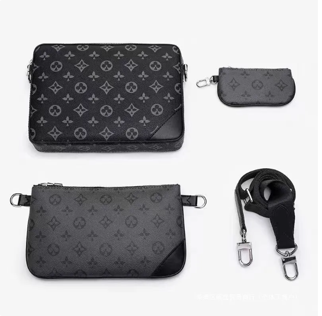 Designer messenger bag Sleek shoulder bag crossbody bag Monogram 3-Piece Bag Set Commuter bag detachable pouch shoulder strap Men's Checkered Side lvslys Crossbody