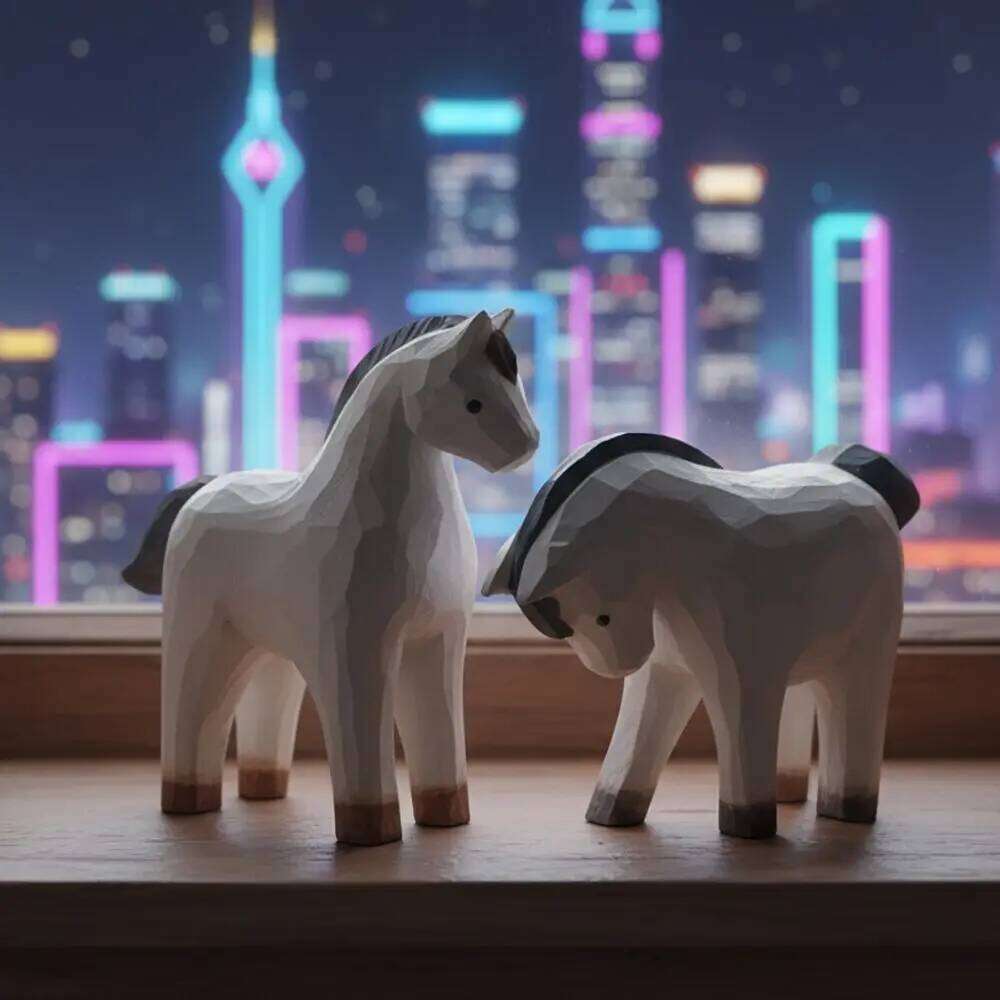 Solid Statue Miniature Size Wood Grain Horse Sculpture Rustic Style Tabletop Display Ornament