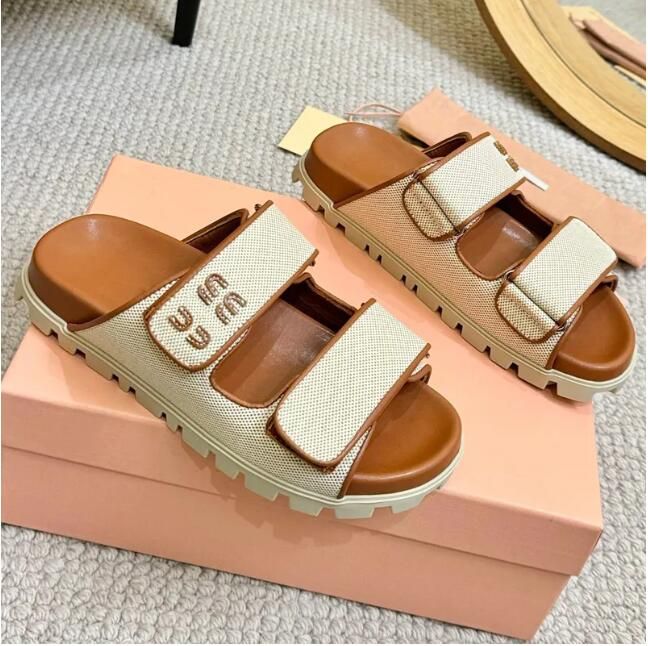 Designer Sandal Woven Canvas Mule Crochet Strap Slide Wedges Platform Slippers Flat Comfort Clogs House Beach Summer Women