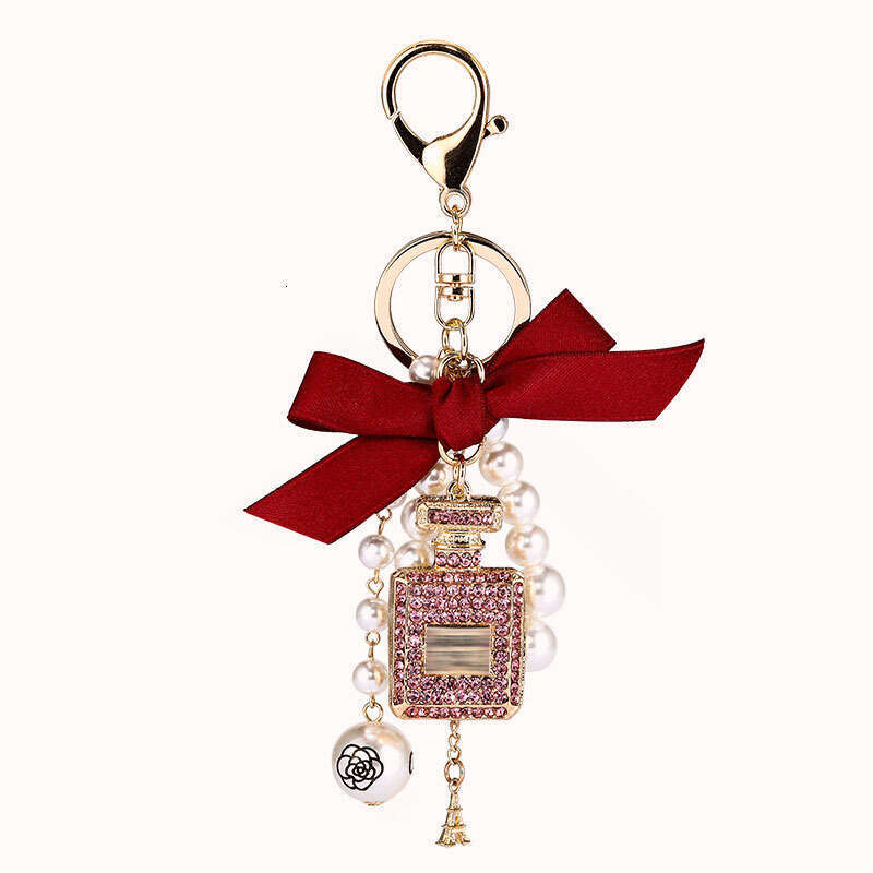 Keychain Chain with Pendant Bag Pendant Alloy Perfume Bottle Pearl Bowknot Camellia Hardware Accessories