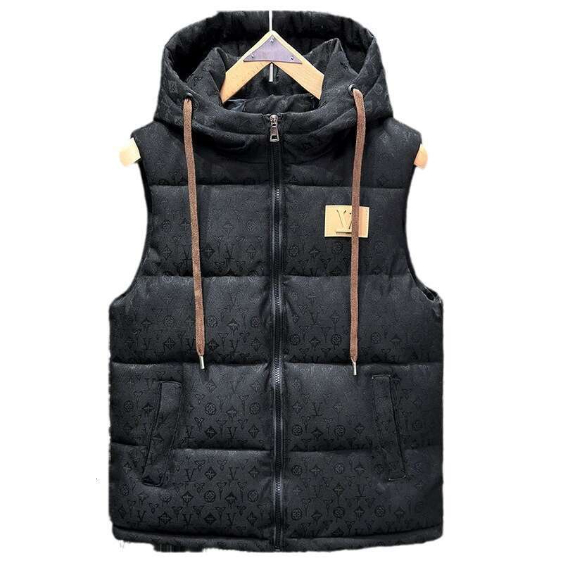 2024 Autumn Winter Couple Cotton Thickened Hooded Men's Vest Sleeveless Jacket