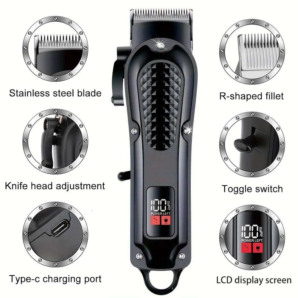 Professional Cordless Hair Clipper for Men Electric Barber Clipper Trimmer Rechargeable Mens Hair Cutting Tools 260116