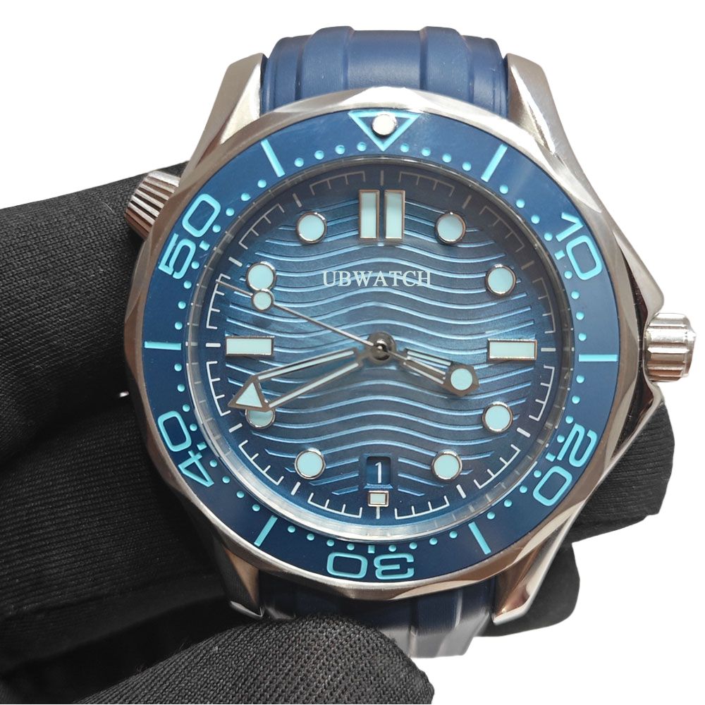 40MM Y1 Automatic Hardlex Glass Mens Watches Azure Blue Dial Rubber Strap Outdoor Dive Style Man Wristwatches