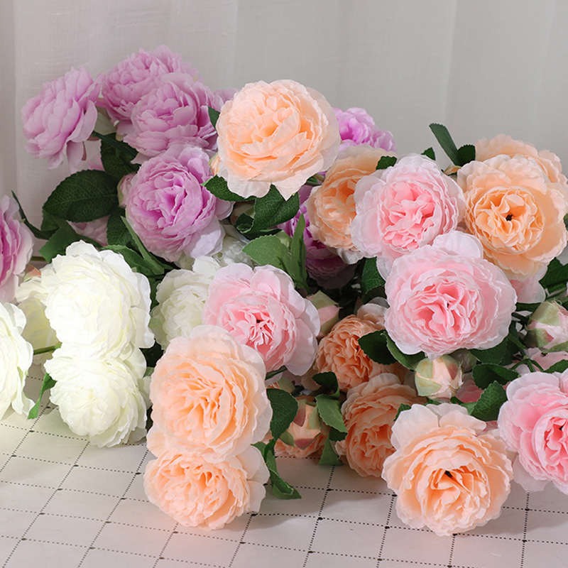 Artificial 3 Heads Ranunculus Faux Flowers for Home Easter Spring Party Decor Indoor Office Living Room Farmhouse Kitchen Office Desk Decorations Vase Filler