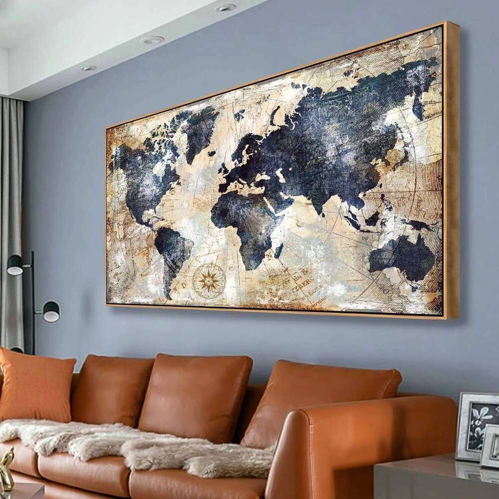 Framed World Wall Art Print Nautical Map Canvas Artwork for Home Office Decor Travel Memory Picture x inch Ready to Hang 26Y0119
